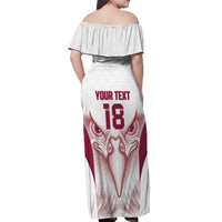Custom Qatar Football Off Shoulder Maxi Dress Maroon Falcon Spirit White Version - Wonder Print Shop