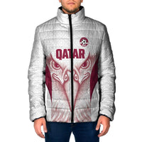 Custom Qatar Football Padded Jacket Maroon Falcon Spirit White Version - Wonder Print Shop