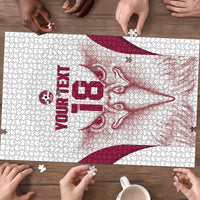 Custom Qatar Football Puzzle Maroon Falcon Spirit White Version - Wonder Print Shop