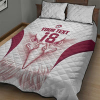 Custom Qatar Football Quilt Bed Set Maroon Falcon Spirit White Version - Wonder Print Shop