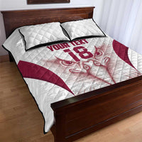 Custom Qatar Football Quilt Bed Set Maroon Falcon Spirit White Version - Wonder Print Shop