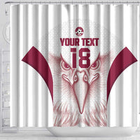 Custom Qatar Football Shower Curtain Maroon Falcon Spirit White Version - Wonder Print Shop