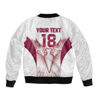 Custom Qatar Football Sleeve Zip Bomber Jacket Maroon Falcon Spirit White Version - Wonder Print Shop