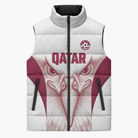 Custom Qatar Football Sleeveless Puffer Jacket Maroon Falcon Spirit White Version - Wonder Print Shop