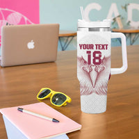 Custom Qatar Football Tumbler With Handle Maroon Falcon Spirit White Version - Wonder Print Shop
