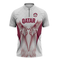 Custom Qatar Football Zipper Polo Shirt Maroon Falcon Spirit White Version - Wonder Print Shop