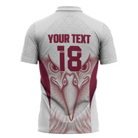 Custom Qatar Football Zipper Polo Shirt Maroon Falcon Spirit White Version - Wonder Print Shop