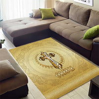 Greece Orthodox Cross Area Rug Ancient Greek Key Gold Heritage
