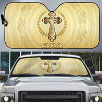 Greece Orthodox Cross Auto Sun Shade Ancient Greek Key Gold Heritage