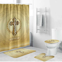 Greece Orthodox Cross Bathroom Set Ancient Greek Key Gold Heritage