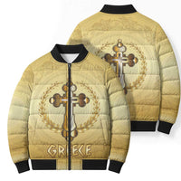 Greece Orthodox Cross Bomber Puffer Jacket Ancient Greek Key Gold Heritage
