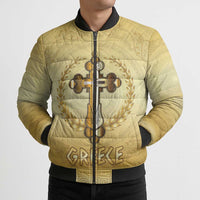 Greece Orthodox Cross Bomber Puffer Jacket Ancient Greek Key Gold Heritage