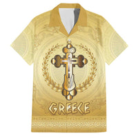 Greece Orthodox Cross Family Matching Short Sleeve Bodycon Dress and Hawaiian Shirt Ancient Greek Key Gold Heritage