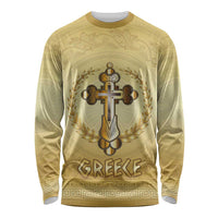 Greece Orthodox Cross Long Sleeve Shirt Ancient Greek Key Gold Heritage