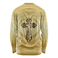 Greece Orthodox Cross Long Sleeve Shirt Ancient Greek Key Gold Heritage