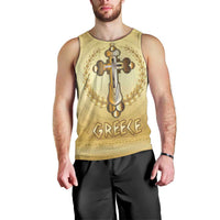 Greece Orthodox Cross Men Tank Top Ancient Greek Key Gold Heritage