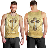 Greece Orthodox Cross Men Tank Top Ancient Greek Key Gold Heritage
