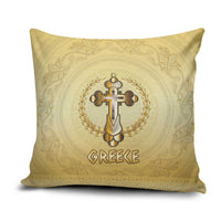 Greece Orthodox Cross Pillow Cover Ancient Greek Key Gold Heritage
