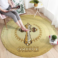 Greece Orthodox Cross Round Carpet Ancient Greek Key Gold Heritage