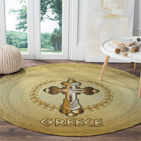 Greece Orthodox Cross Round Carpet Ancient Greek Key Gold Heritage