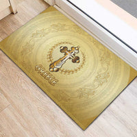 Greece Orthodox Cross Rubber Doormat Ancient Greek Key Gold Heritage