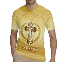 Greece Orthodox Cross Rugby Jersey Ancient Greek Key Gold Heritage