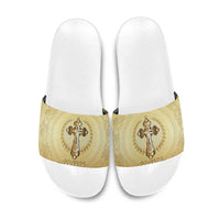 Greece Orthodox Cross Slide Sandals Ancient Greek Key Gold Heritage
