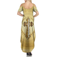 Greece Orthodox Cross Summer Maxi Dress Ancient Greek Key Gold Heritage