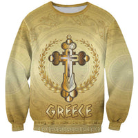 Greece Orthodox Cross Sweatshirt Ancient Greek Key Gold Heritage