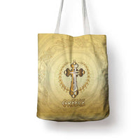 Greece Orthodox Cross Tote Bag Ancient Greek Key Gold Heritage