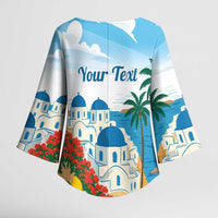Greece Santorini Personalized Kimono Sleeve Blouse Greek Island Blue Dome Architecture Art