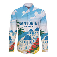 Greece Santorini Personalized Long Sleeve Button Shirt Greek Island Blue Dome Architecture Art