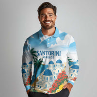 Greece Santorini Personalized Long Sleeve Polo Shirt Greek Island Blue Dome Architecture Art