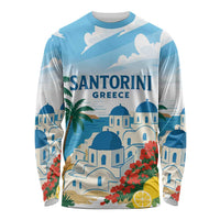 Greece Santorini Personalized Long Sleeve Shirt Greek Island Blue Dome Architecture Art