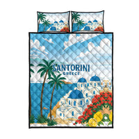 Greece Santorini Quilt Bed Set Greek Island Blue Dome Architecture Art