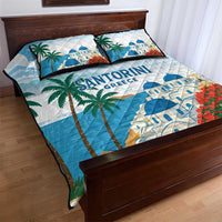 Greece Santorini Quilt Bed Set Greek Island Blue Dome Architecture Art