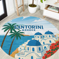 Greece Santorini Round Carpet Greek Island Blue Dome Architecture Art