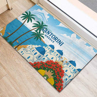 Greece Santorini Rubber Doormat Greek Island Blue Dome Architecture Art