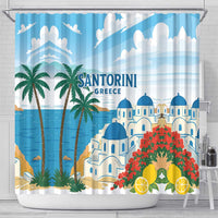 Greece Santorini Shower Curtain Greek Island Blue Dome Architecture Art