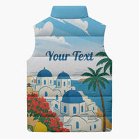 Greece Santorini Personalized Sleeveless Puffer Jacket Greek Island Blue Dome Architecture Art
