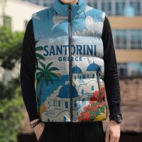 Greece Santorini Personalized Sleeveless Puffer Jacket Greek Island Blue Dome Architecture Art