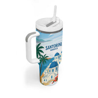 Greece Santorini Personalized Tumbler With Handle Greek Island Blue Dome Architecture Art