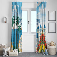 Greece Santorini Window Curtain Greek Island Blue Dome Architecture Art