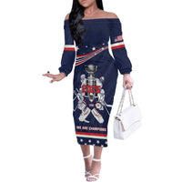 United States Ice Hockey Family Matching Off The Shoulder Long Sleeve Dress and Hawaiian Shirt USA We Are Champions 2025