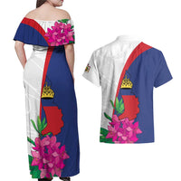 Furstentum Liechtenstein Couples Matching Off Shoulder Maxi Dress and Hawaiian Shirt Kestrel With Alpine Rose Flower
