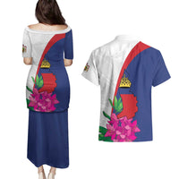Furstentum Liechtenstein Couples Matching Puletasi and Hawaiian Shirt Kestrel With Alpine Rose Flower