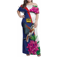 Furstentum Liechtenstein Family Matching Off Shoulder Maxi Dress and Hawaiian Shirt Kestrel With Alpine Rose Flower