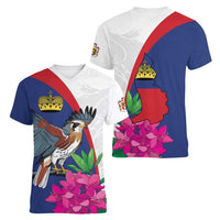 Furstentum Liechtenstein Women V-Neck T-Shirt Kestrel With Alpine Rose Flower