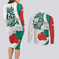 Personalized Bulgaria Independence Day Couples Matching Long Sleeve Bodycon Dress and Long Sleeve Button Shirt Suedinenieto Pravi Silata Folk Pattern