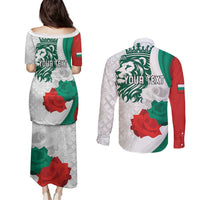 Personalized Bulgaria Independence Day Couples Matching Puletasi and Long Sleeve Button Shirt Suedinenieto Pravi Silata Folk Pattern